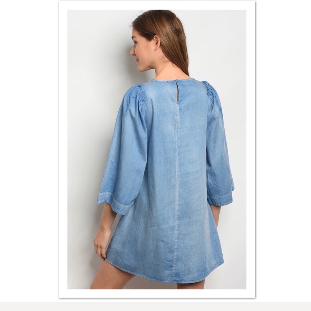 {HP}{$FIRM}Light Denim Bell Sleeve Dress {S left} - Picture 2 of 7